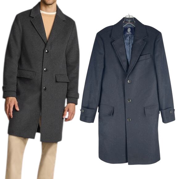 Lands' End Wool Blend Single Breasted Long Top Coat Black Men Size L Reg - Picture 1 of 14